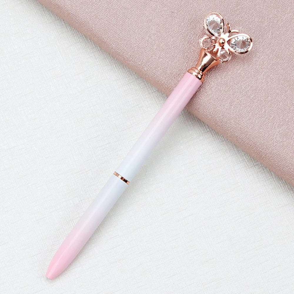Pink‎ Ombre Crystal Butterfly Topped Ballpoint Pen~~NWOT